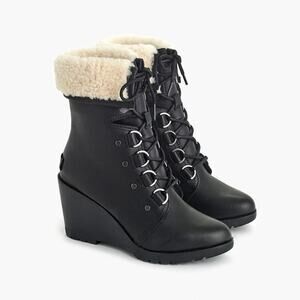 Sorel After Hours Lace-Up Faux Shearling Boots Black Size 9